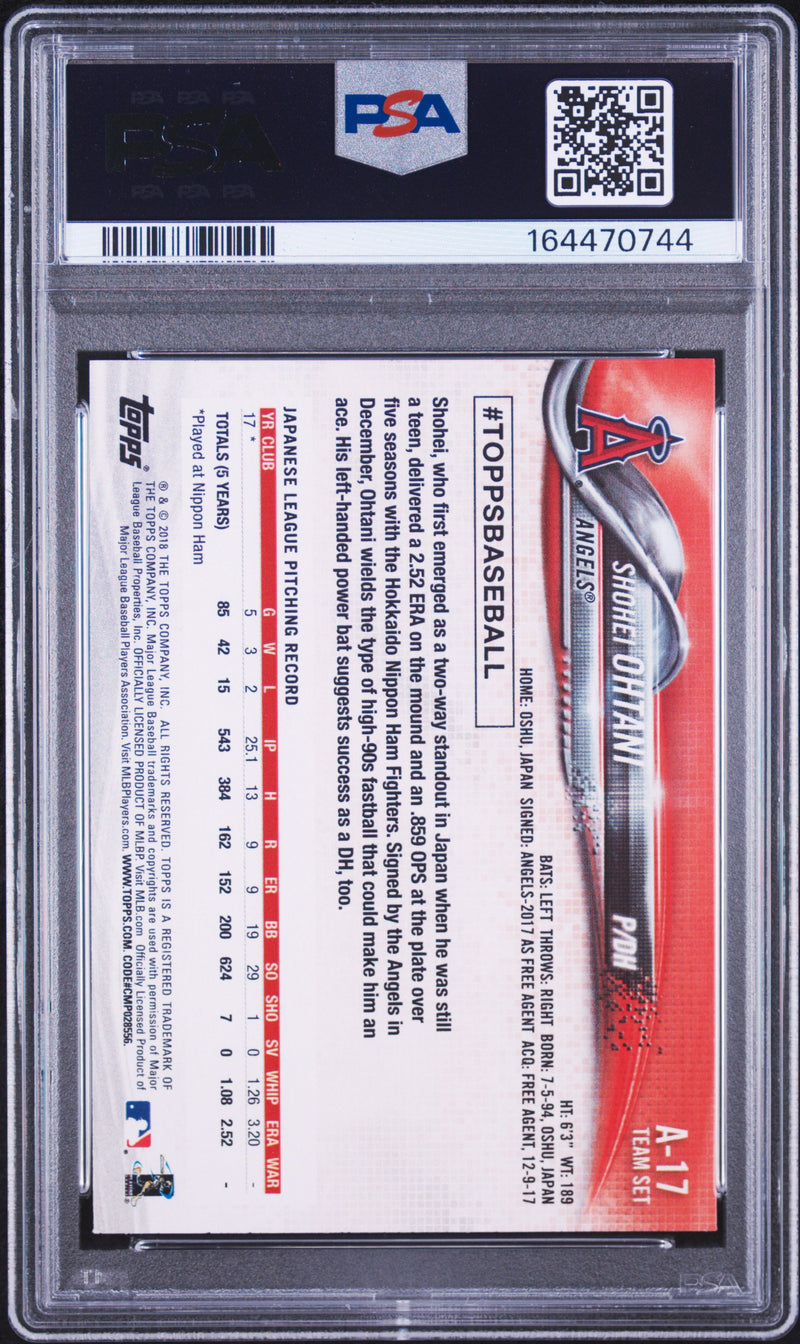 Shohei Ohtani Rookie Card 2018 Topps #A-17 Team Set, PSA 6, Los Angeles Angels Baseball
