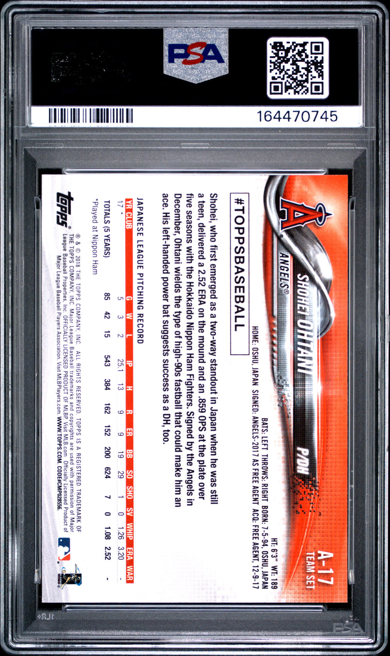 Shohei Ohtani Rookie Card 2018 Topps #A-17 Team Set, PSA 8, Los Angeles Angels Baseball