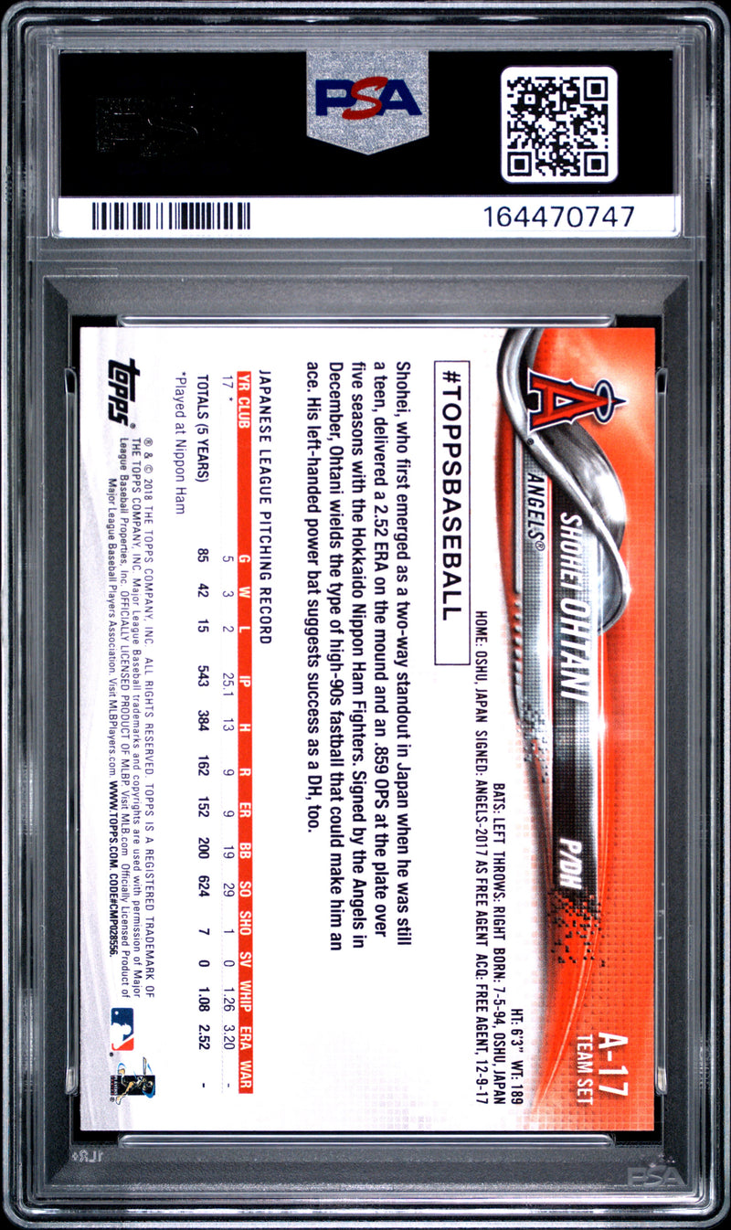 Shohei Ohtani Rookie Card 2018 Topps #A-17 Team Set, PSA 7, Los Angeles Angels Baseball