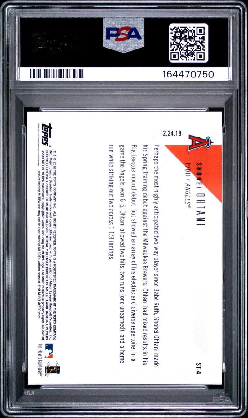 Shohei Ohtani Rookie Card 2018 Topps Now #ST-4 Debut on the Mound, PSA 9, Los Angeles Angels Baseball