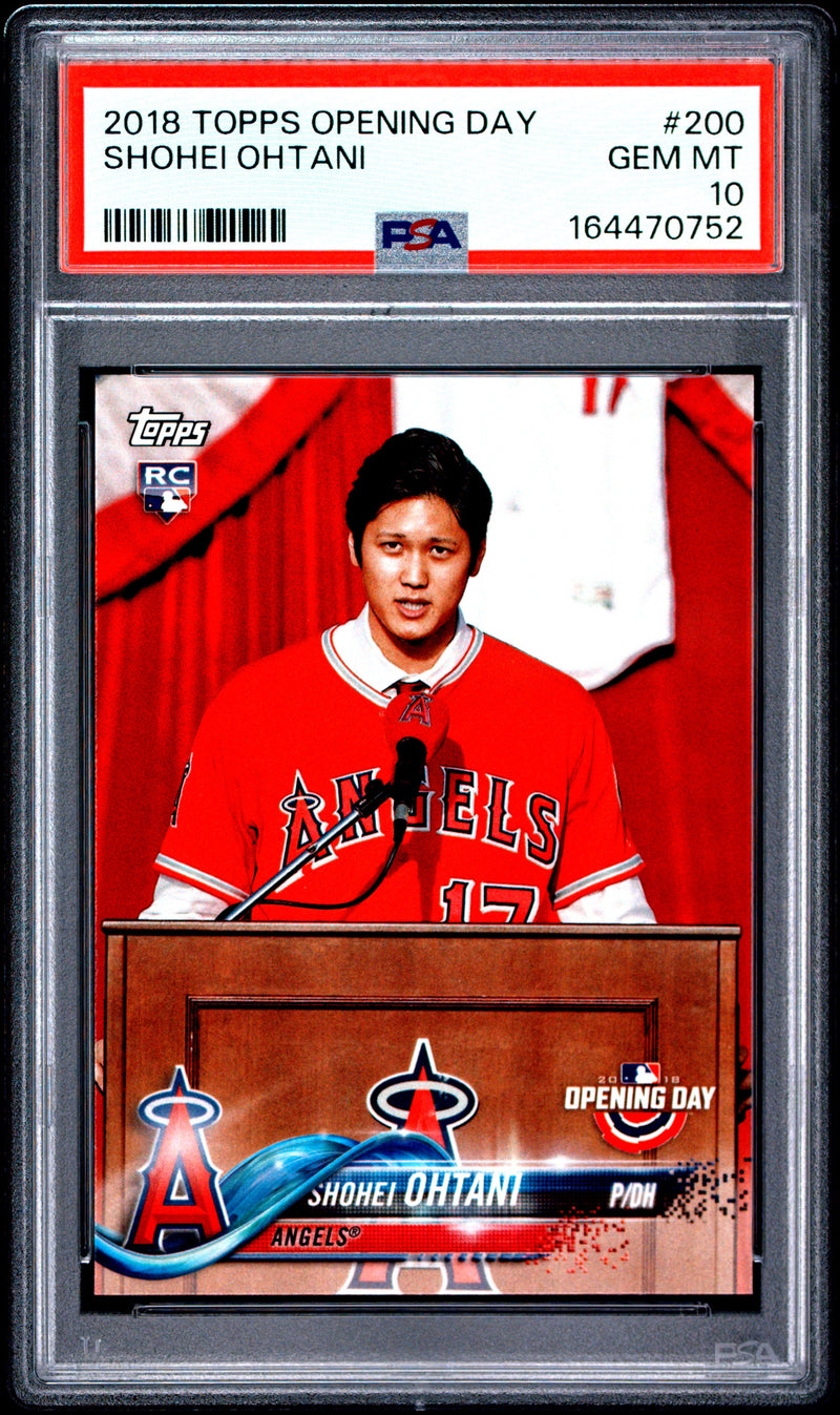 Shohei Ohtani Rookie Card 2018 Topps #200 Opening Day, PSA 10, Los Angeles Angels Baseball
