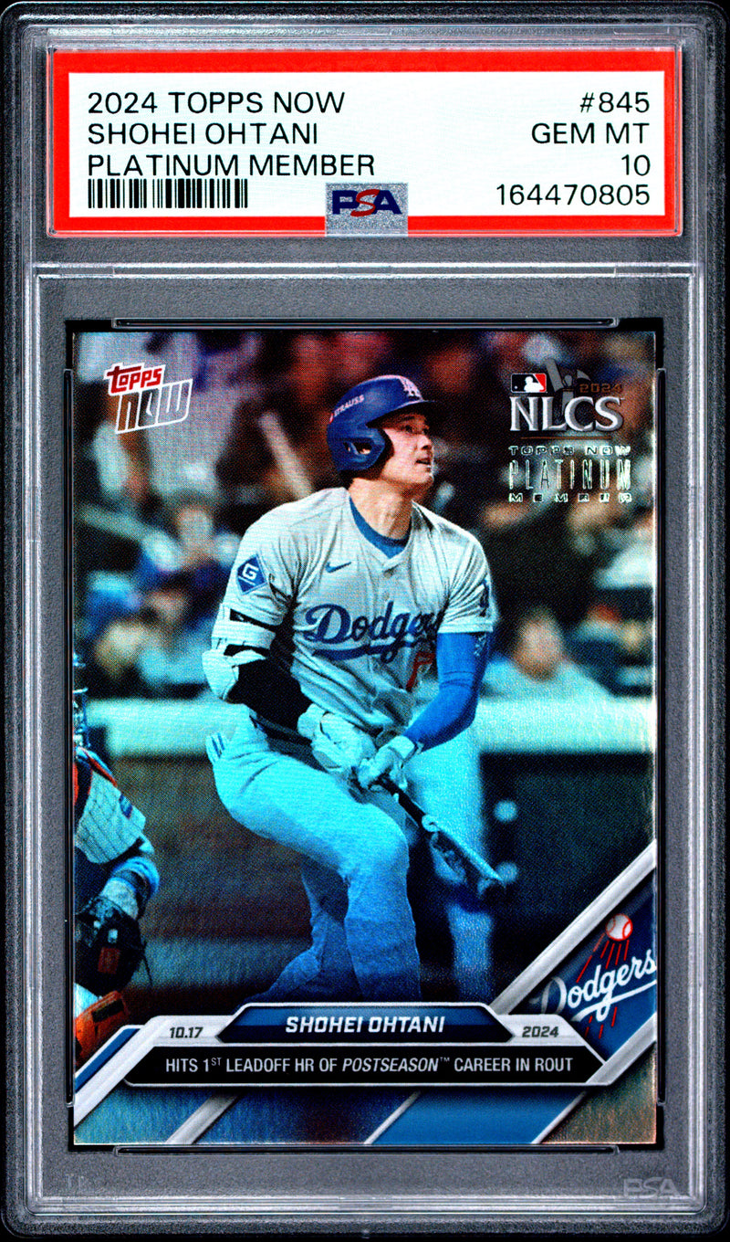 Shohei Ohtani Trading Card 2024 Topps Now #845 Platinum Member, PSA 10, Los Angeles Dodgers Baseball