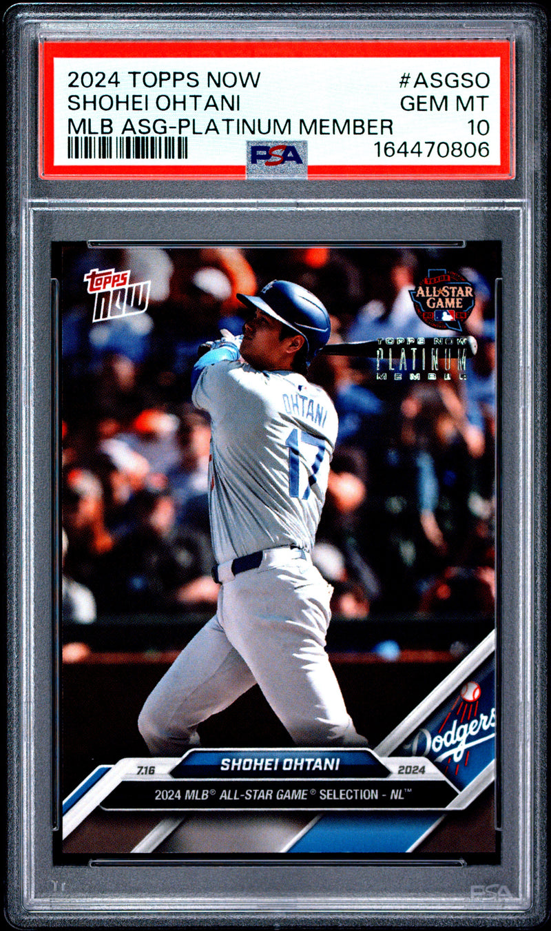 Shohei Ohtani Trading Card 2024 Topps Now #ASGSO Platinum Member, PSA 10, Los Angeles Dodgers Baseball