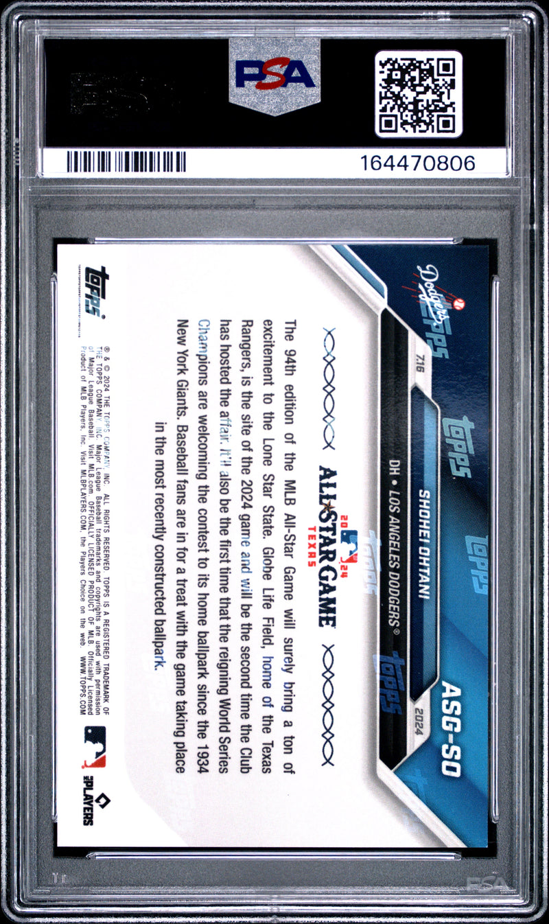 Shohei Ohtani Trading Card 2024 Topps Now #ASGSO Platinum Member, PSA 10, Los Angeles Dodgers Baseball