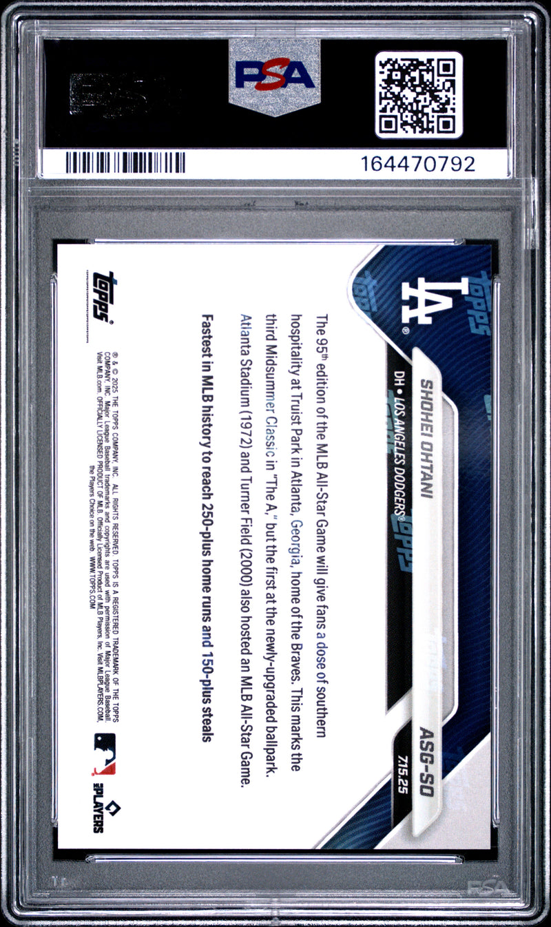 Shohei Ohtani Trading Card 2025 Topps Now #ASG-SO Platinum Member, PSA 10, Los Angeles Dodgers Baseball