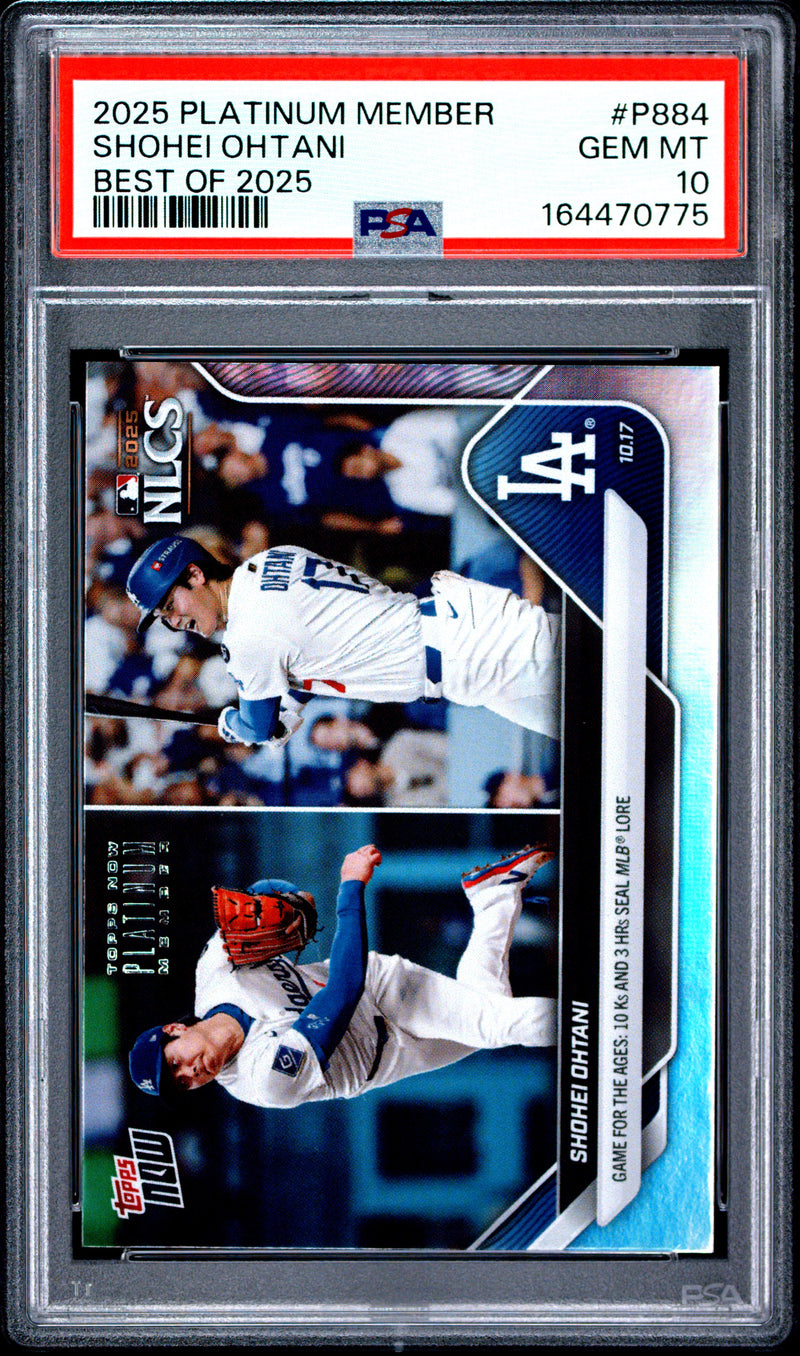 Shohei Ohtani Trading Card 2025 Topps Now #P884 Platinum Member Best Of, PSA 10, Los Angeles Dodgers Baseball