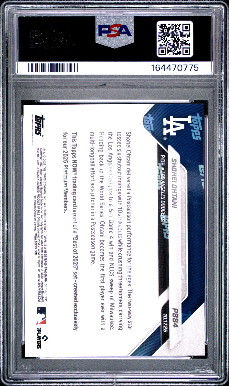 Shohei Ohtani Trading Card 2025 Topps Now #P884 Platinum Member Best Of, PSA 10, Los Angeles Dodgers Baseball