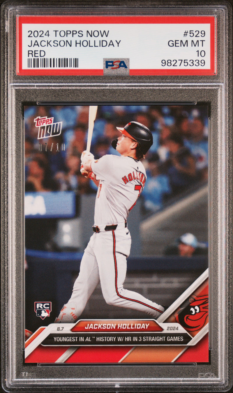 PSA 10 Jackson Holliday 2024 Topps Now #529 Jersey #7/10 Red SP Rookie Card Baltimore Orioles