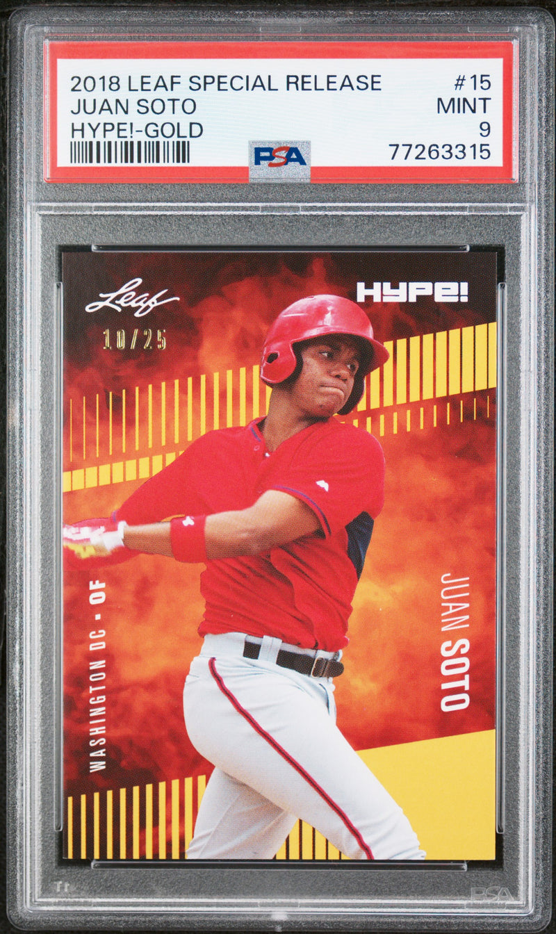 PSA 9 MINT Juan Soto 2018 Leaf Hype #15 Rookie Card Gold #10/25