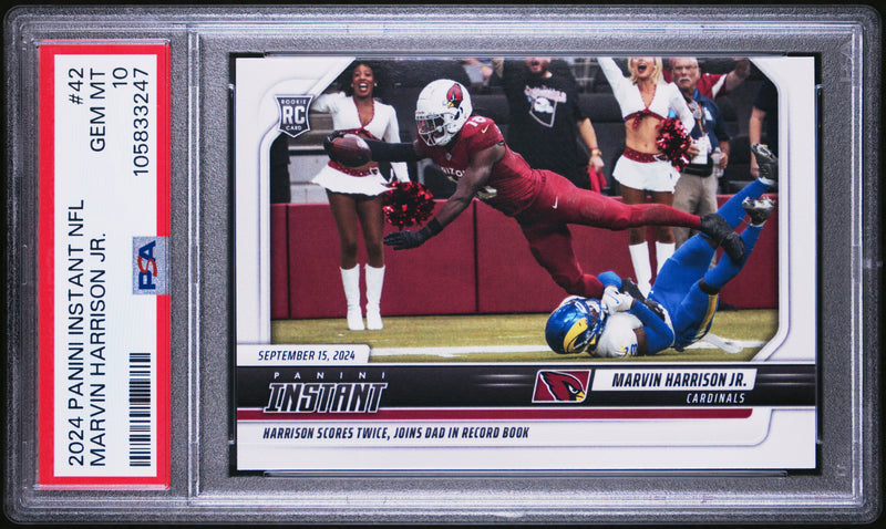PSA 10 Marvin Harrison Jr. 2024 Panini Instant #42 Join Dad in Record Book Rookie Card Arizona Cardinals