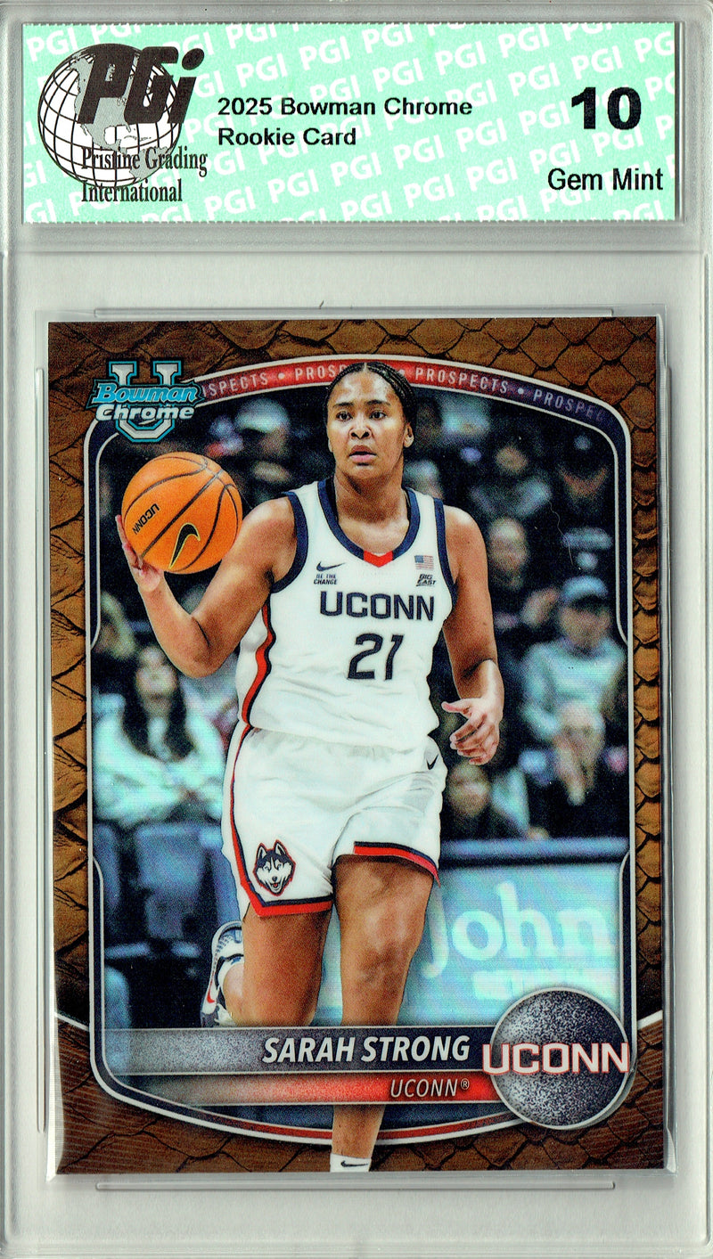 Sarah Strong Rookie Card 2025 Bowman Chrome #BCP-80 Reptilian Refractor, PGI 10, Uconn 0