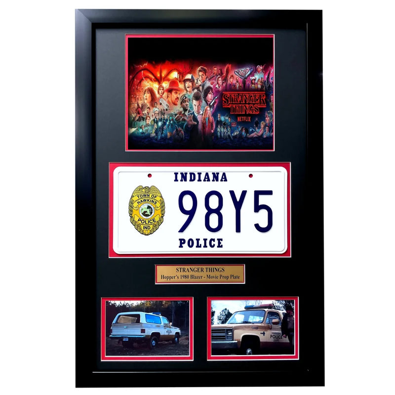 "Stranger Things" Hopper's Blazer Movie Car License Plate Framed Memorabilia Collage