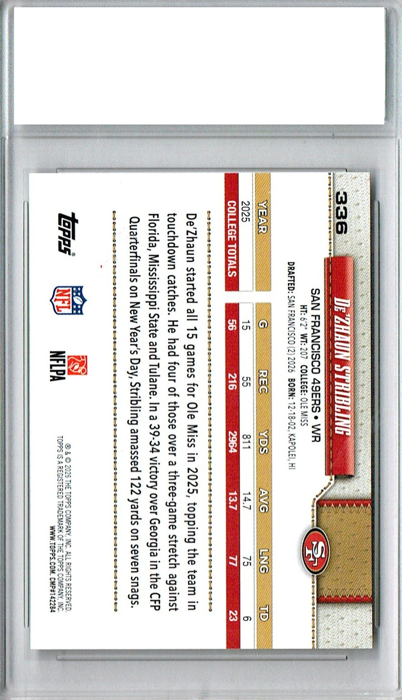 De'Zhaun Stribing Rookie Card 2026 Topps #336 Flagship, PGI 10, San Francisco 49ers Football