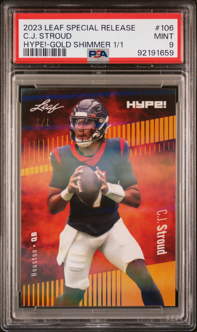 PSA 9 C.J. Stroud 2023 Leaf HYPE #106 Gold Shimmer 1/1 Rookie Card Houston Texans