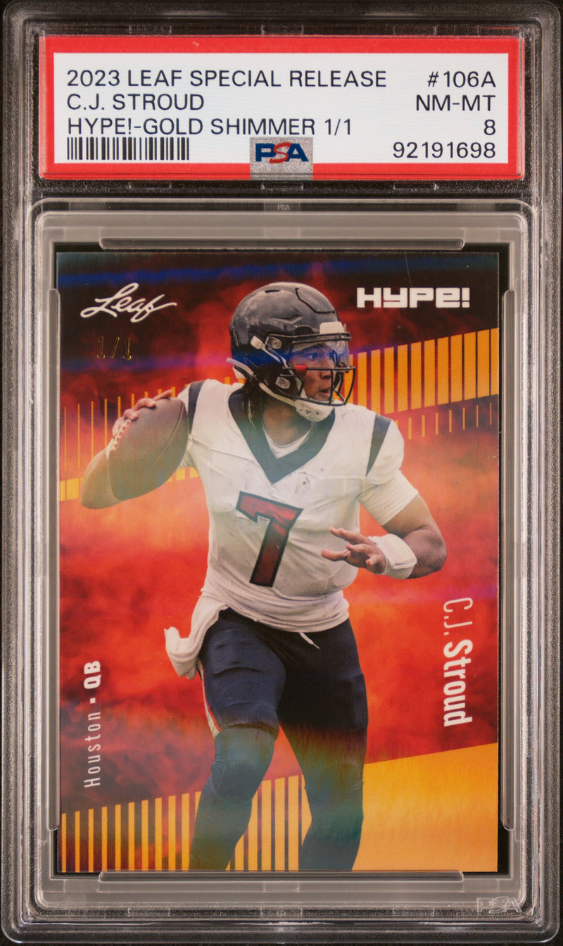 PSA 8 C.J. Stroud 2023 Leaf HYPE #106A Gold Shimmer 1/1 Rookie Card Houston Texans