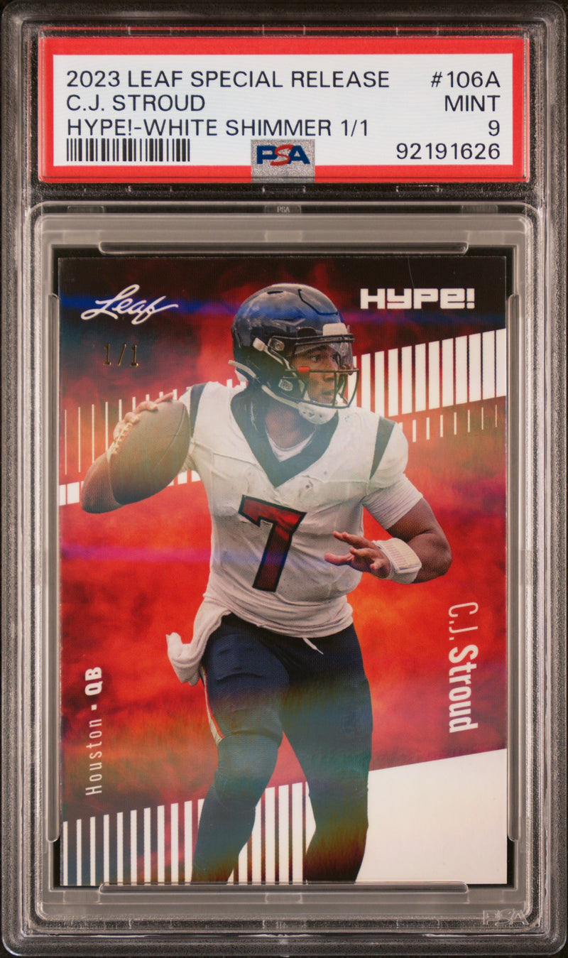 PSA 9 C.J. Stroud 2023 Leaf HYPE #106A White Shimmer 1/1 Rookie Card Houston Texans