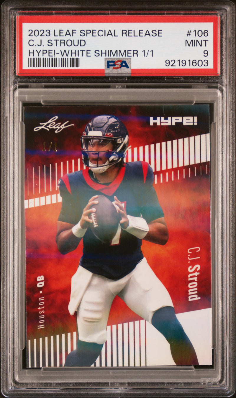 PSA 9 C.J. Stroud 2023 Leaf HYPE #106 White Shimmer 1/1 Rookie Card Houston Texans