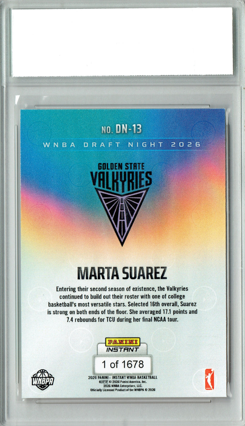 Marta Suarez Rookie Card Golden State Valkyries 2026 WNBA Draft Night #DN-13 1 of 1678 Certified Mint+ Trading Card