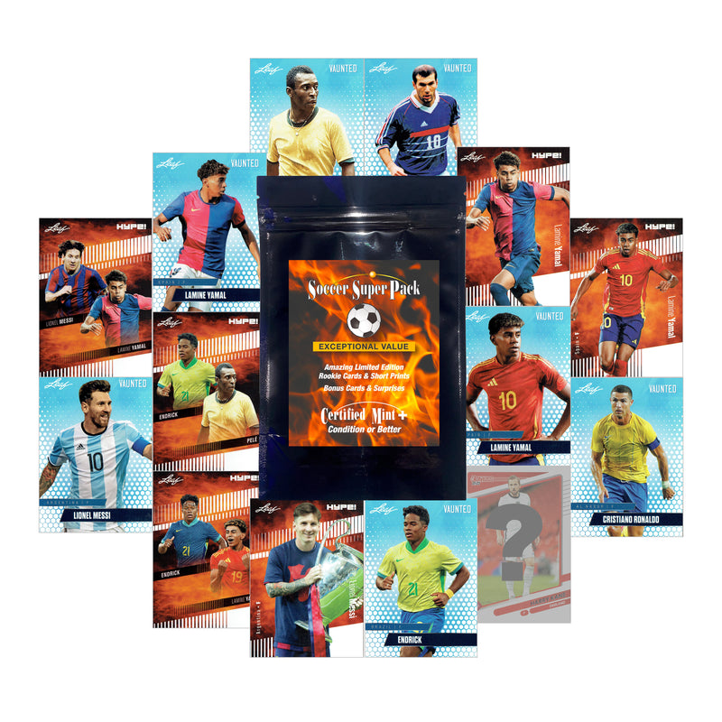 Soccer Superpack IV - Legends & Prospects - Zinedine Zidane, Lamine Yamal, Pele, Lionel Messi, Cristiano Ronaldo, Harry Kane & more - 14 Certified Mint Cards