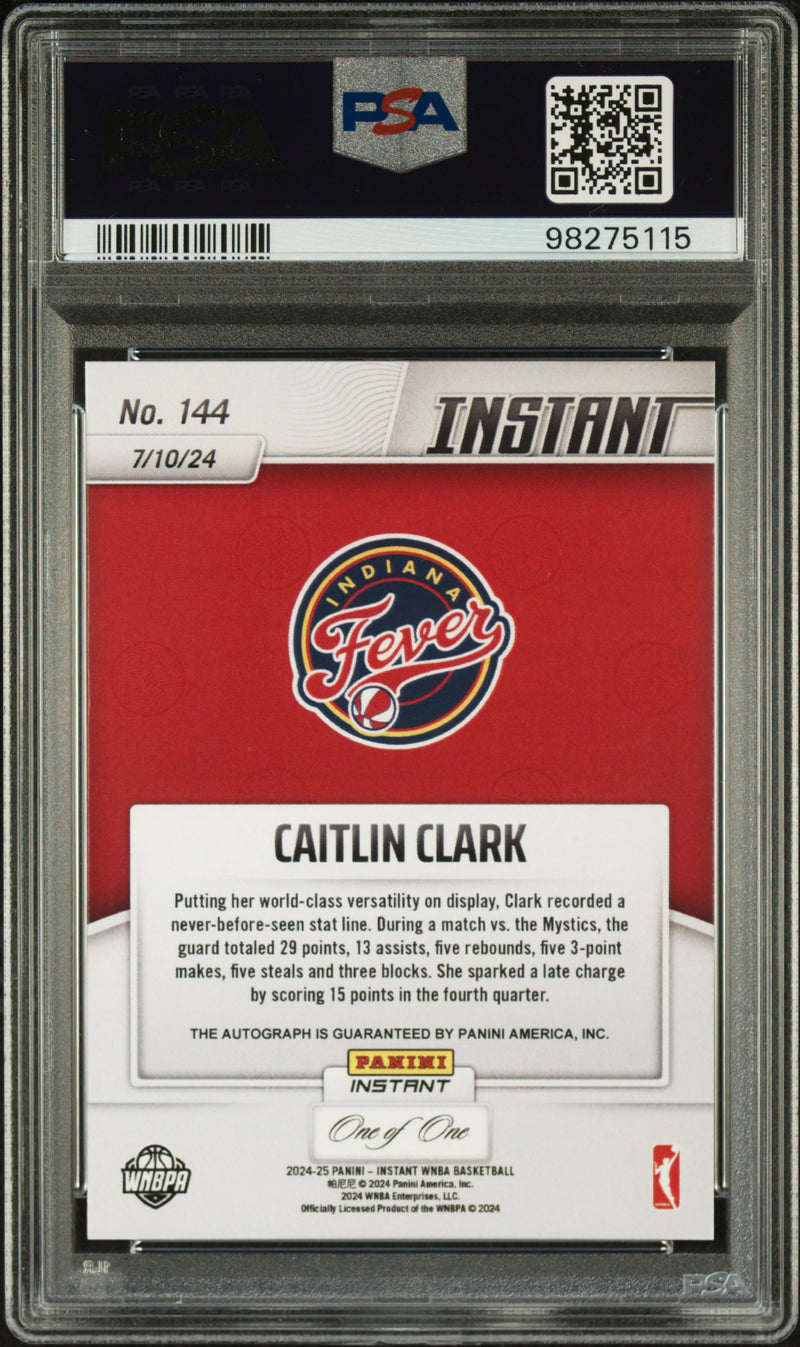 PSA 10 Caitlin Clark 2024 Panini Instant #144 Blue Viper 1/1 Auto Rookie Card Indiana Fever