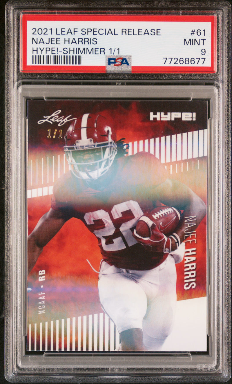Najee Harris Rookie Card Pittsburgh PSA MINT 9 (Mint) Football Trading Card 2021 Leaf HYPE! #61 White Shimmer 1/1