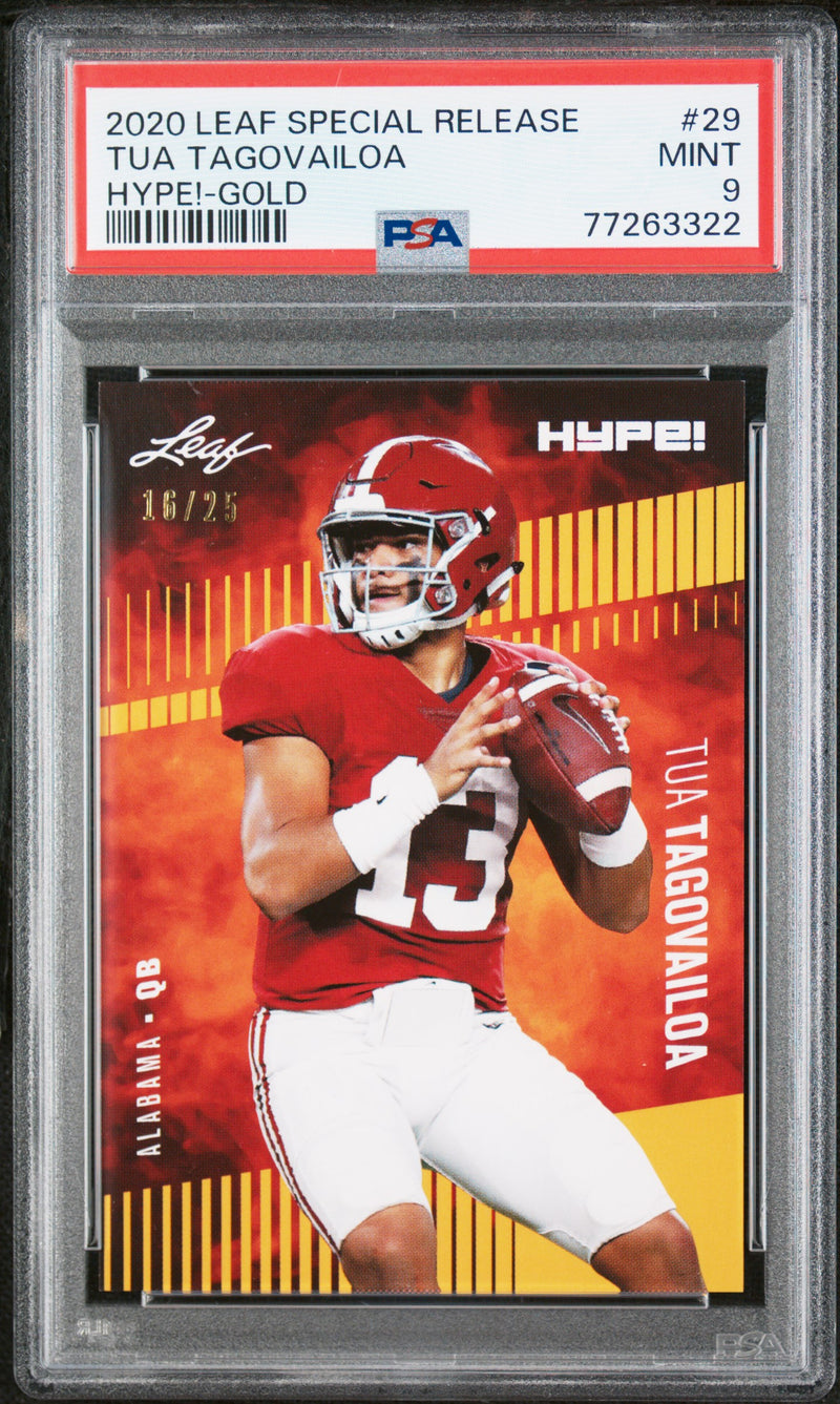 Tua Tagovailoa Rookie Card Miami PSA MINT 9 (Mint) Football Trading Card 2020 Leaf Hype #29 Gold #16/25