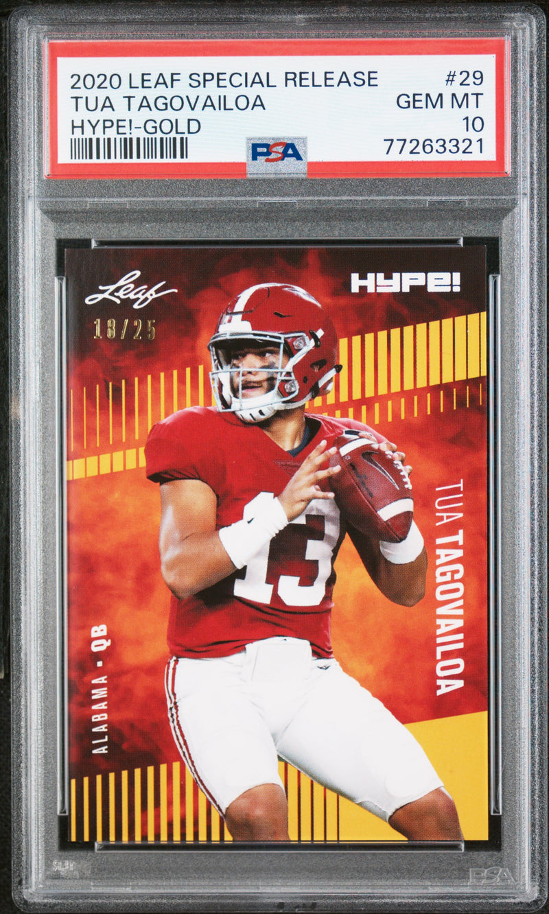 Tua Tagovailoa Rookie Card Miami PSA GEM-MT 10 (Gem Mint) Football Trading Card 2020 Leaf Hype #29 Gold #18/25
