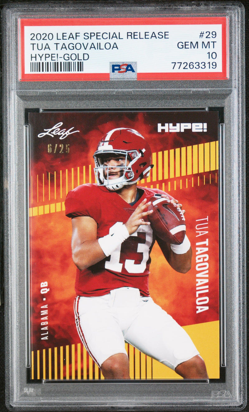Tua Tagovailoa Rookie Card Miami PSA GEM-MT 10 (Gem Mint) Football Trading Card 2020 Leaf Hype #29 Gold #6/25