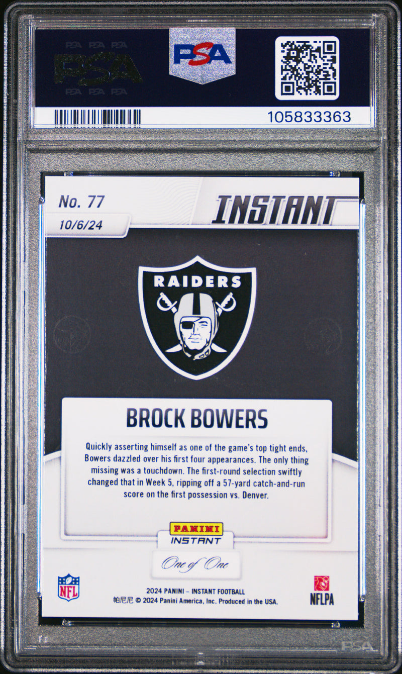 PSA 10 Brock Bowers 2024 Panini Instant #77 Blue Viper 1/1 Rookie Card Las Vegas Raiders