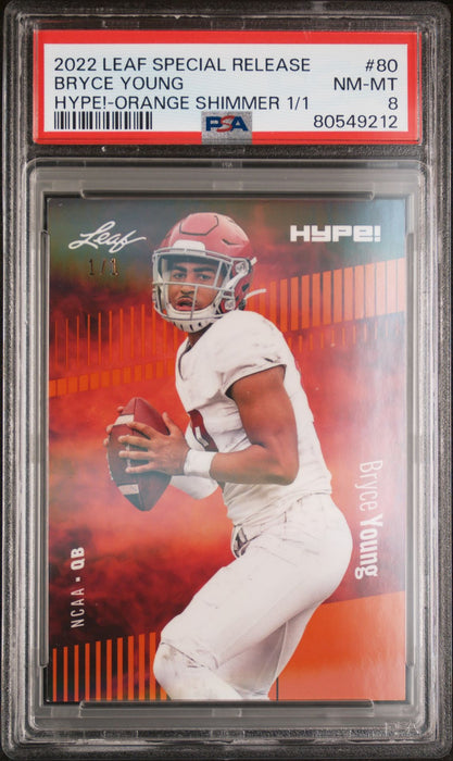 PSA 8 NM-MT Bryce Young 2022 Leaf Hype! #80 Orange Shimmer 1/1 Rookie Card