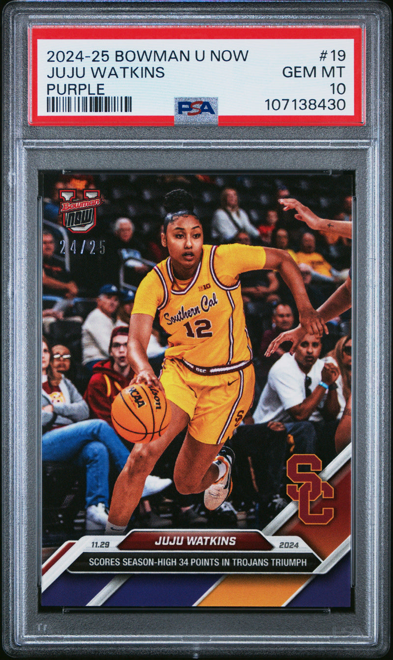 PSA 10 JuJu Watkins 2024 Bowman University Now #19 Purple #24 of 25 Rookie Card USC Trojans