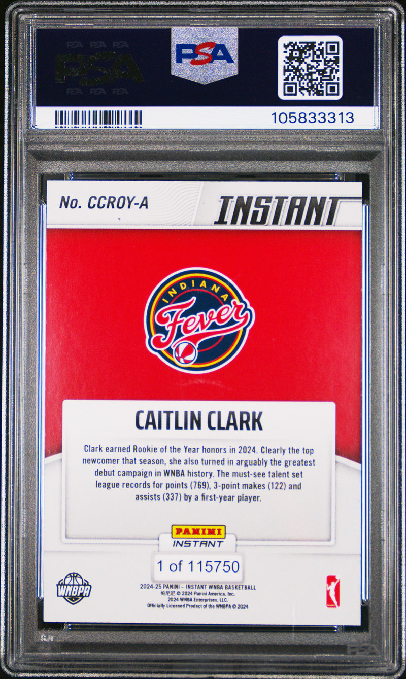 PSA 10 Caitlin Clark 2024 Panini Instant #CCROYA Rookie of the Year Rookie Card Indiana Fever
