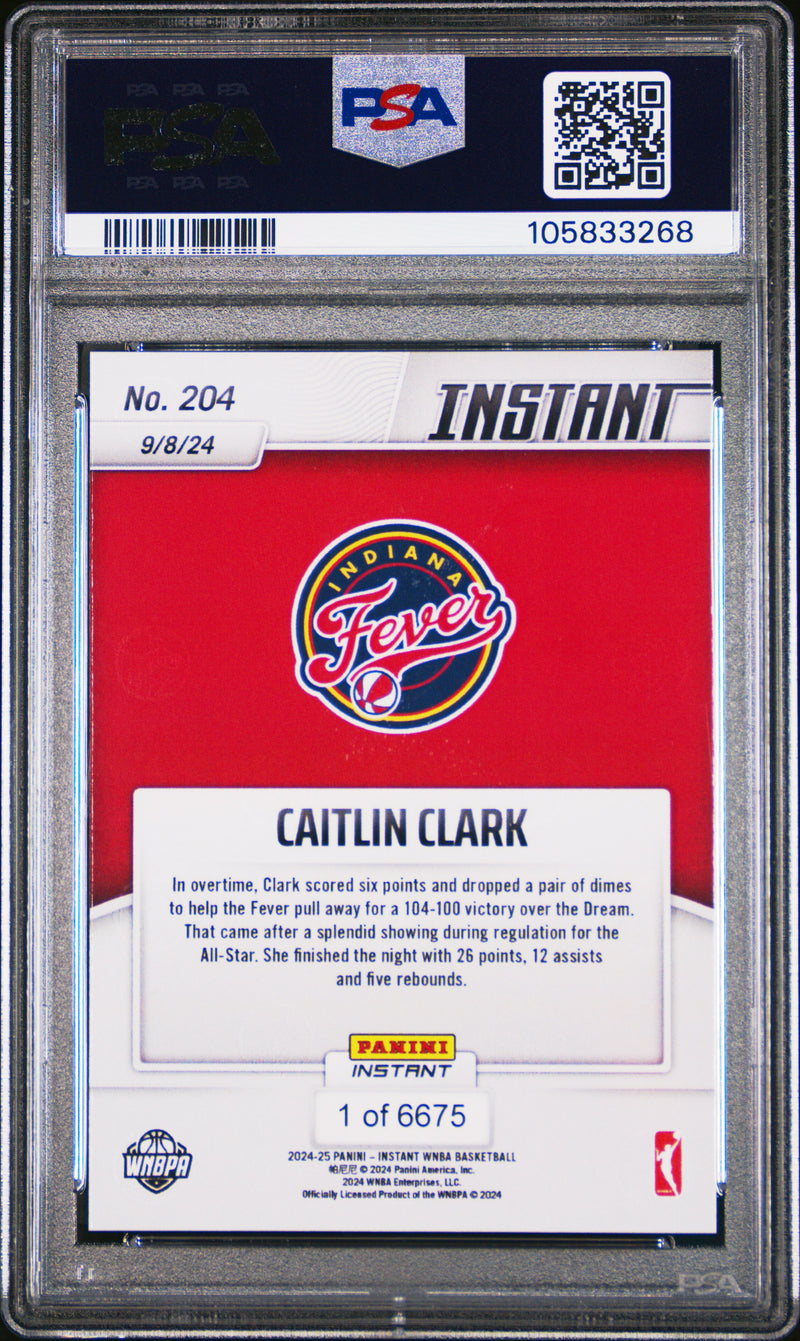 PSA 10 Caitlin Clark 2024 Panini Instant #204 Works Overtime Rookie Card Indiana Fever