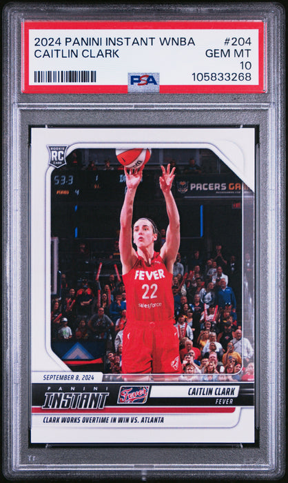 PSA 10 Caitlin Clark 2024 Panini Instant #204 Works Overtime Rookie Card