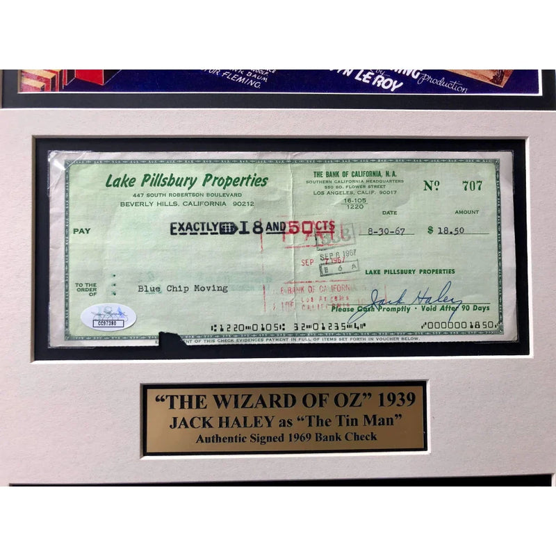 "The Wizard of Oz" Framed Jack Haley Check Collage W/ Autograph COA JSA Garland