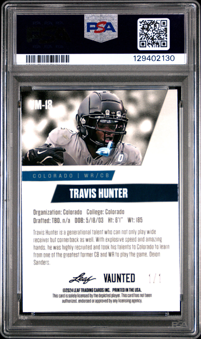 PSA 9 Travis Hunter 2024 Leaf Vaunted Metal #VM-18 Platinum 1/1 Rookie Card Jacksonville Jaguars