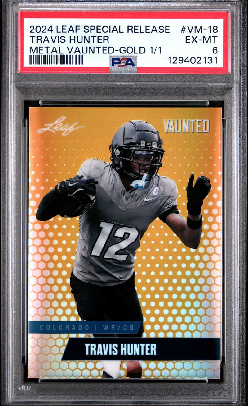 PSA 6 Travis Hunter 2024 Leaf Vaunted Metal #VM-18 Gold 1/1 Rookie Card Jacksonville Jaguars