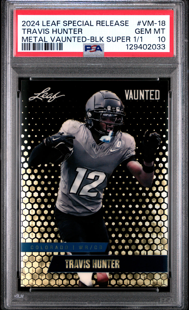 PSA 10 Travis Hunter 2024 Leaf Vaunted Metal #VM-18 Black Superprismatic 1/1 Rookie Card Jacksonville Jaguars QB
