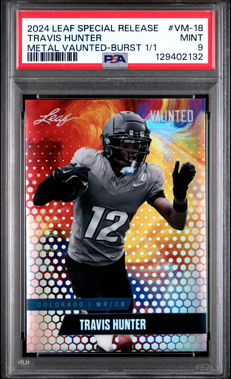 PSA 9 Travis Hunter 2024 Leaf Vaunted Metal #VM-18 Burst 1/1 Rookie Card Jacksonville Jaguars