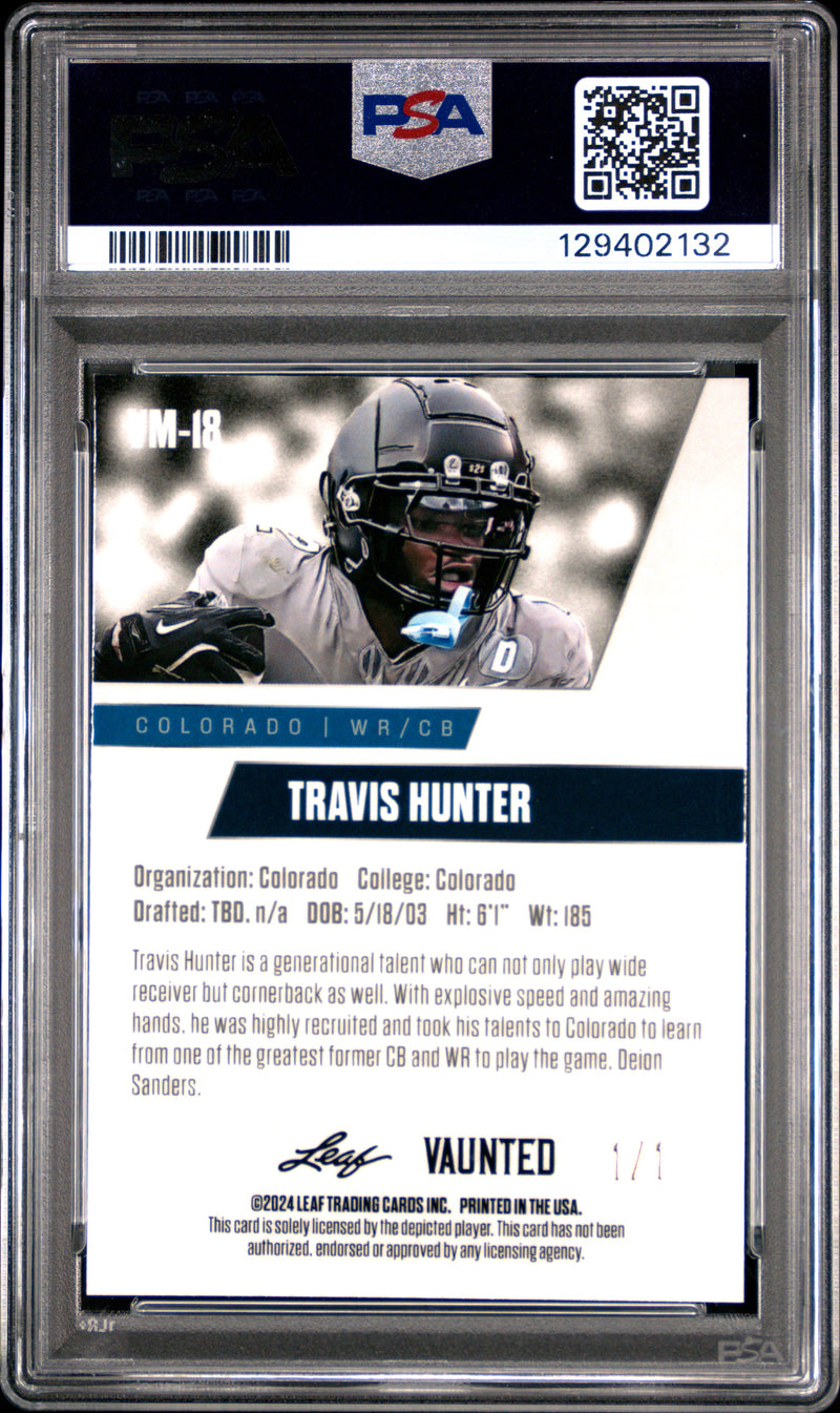 PSA 9 Travis Hunter 2024 Leaf Vaunted Metal #VM-18 Burst 1/1 Rookie Card Jacksonville Jaguars