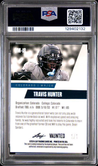 PSA 9 Travis Hunter 2024 Leaf Vaunted Metal #VM-18 Burst 1/1 Rookie Card