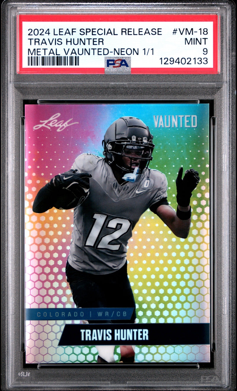 PSA 9 Travis Hunter 2024 Leaf Vaunted Metal #VM-18 Neon 1/1 Rookie Card Jacksonville Jaguars