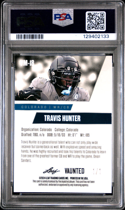 PSA 9 Travis Hunter 2024 Leaf Vaunted Metal #VM-18 Neon 1/1 Rookie Card