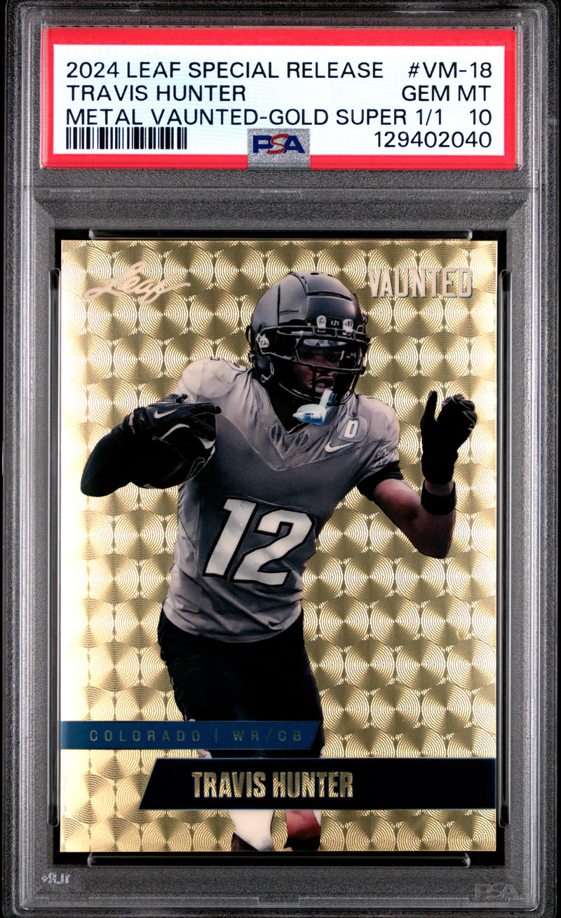 PSA 10 Travis Hunter 2024 Leaf Vaunted Metal #VM-18 Gold Superprismatic 1/1 Rookie Card Jacksonville Jaguars