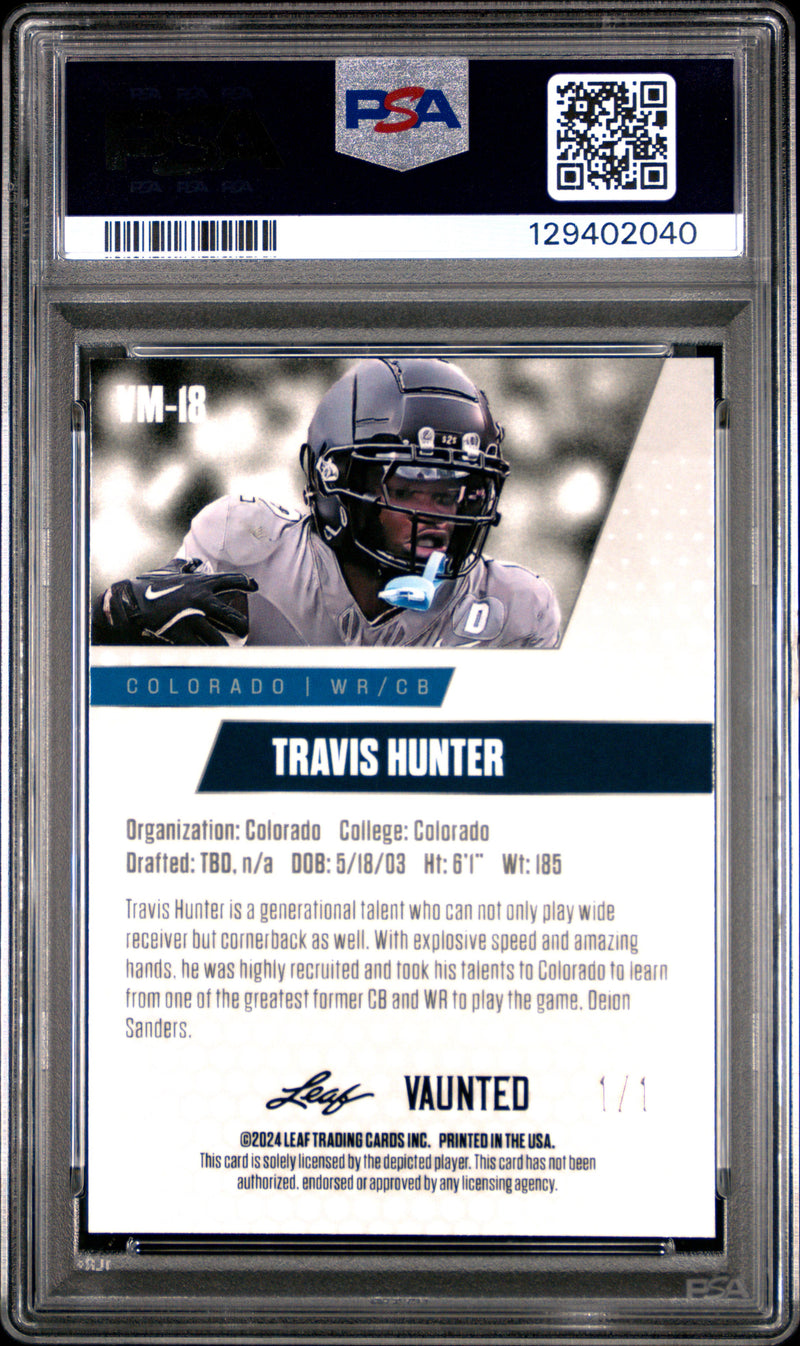 PSA 10 Travis Hunter 2024 Leaf Vaunted Metal #VM-18 Gold Superprismatic 1/1 Rookie Card Jacksonville Jaguars