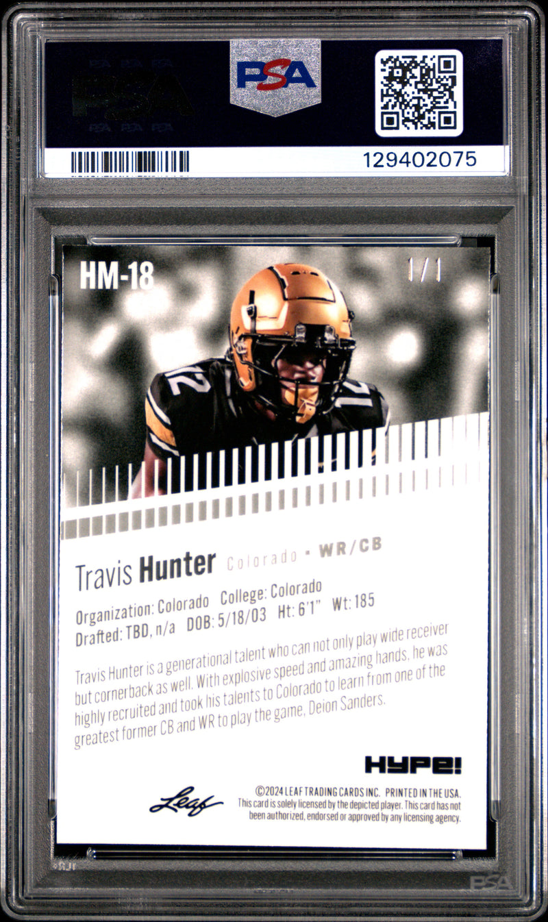 PSA 9 Travis Hunter 2024 Leaf HYPE! Metal #HM-18 Gold Superprismatic 1/1 Rookie Card Jacksonville Jaguars