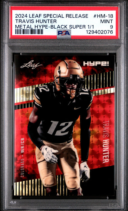 PSA 9 Travis Hunter 2024 Leaf HYPE! Metal #HM-18 Black Superprismatic 1/1 Rookie Card