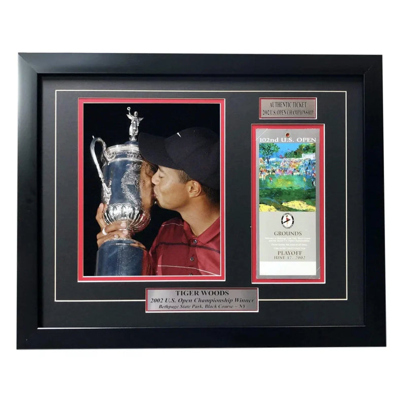 Tiger Woods Framed Authentic 2002 U.S. Open Ticket Collage COA Golf us PGA