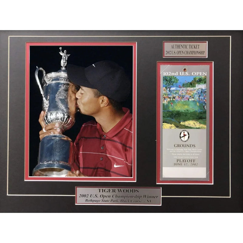Tiger Woods Framed Authentic 2002 U.S. Open Ticket Collage COA Golf us PGA