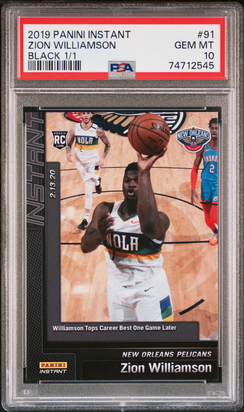 PSA 10 GEM-MT Zion Williamson 2019 Panini Instant #91 Rookie Card Black 1/1 Career Best
